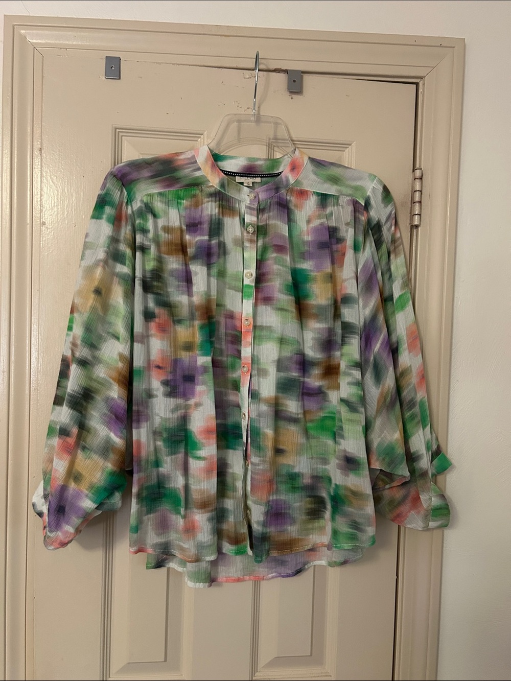 Anthropologie Pilcro, Watercolor Floral Button-Down batwinged Shirt.